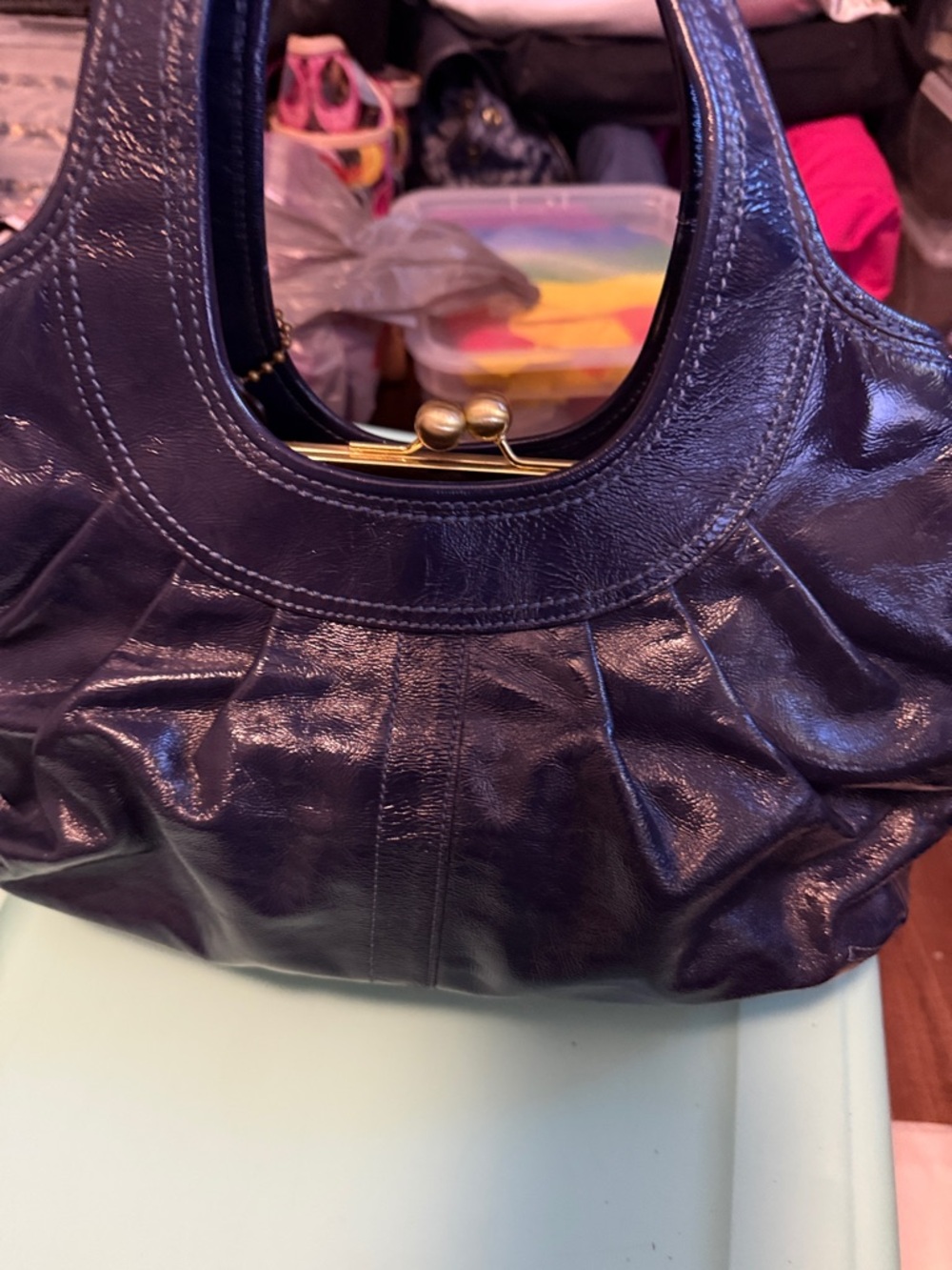 Coach Navy Patent Leather Shoulder Bag with Kiss-Lock - Picture 6 of 6